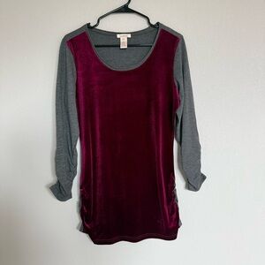 Sundance Red Velour Velvet Front Long Sleeve Shirt Top Medium Vampy Whimsygoth M